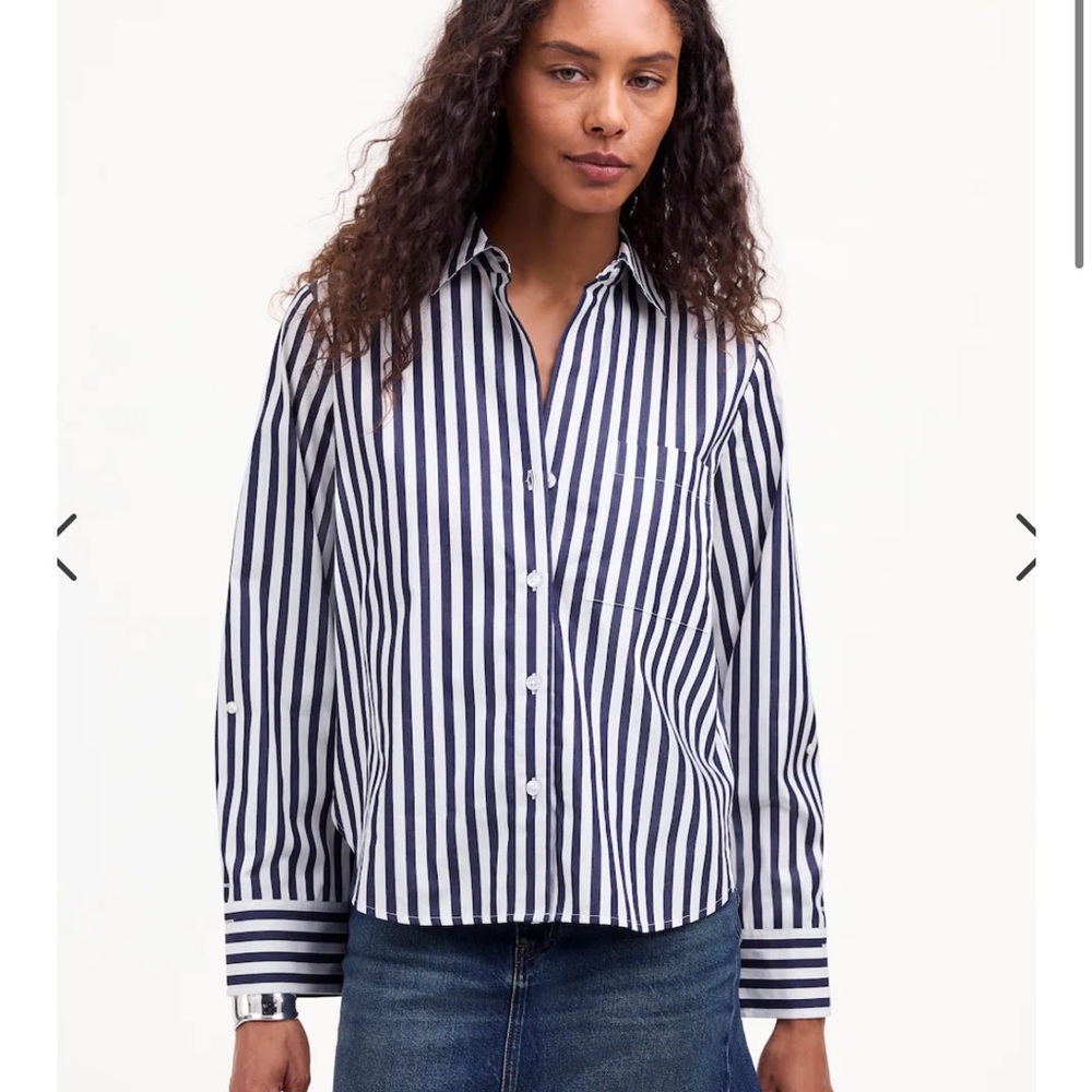 Madewell Easy Y Neck Button up midnight and White - sz XS
